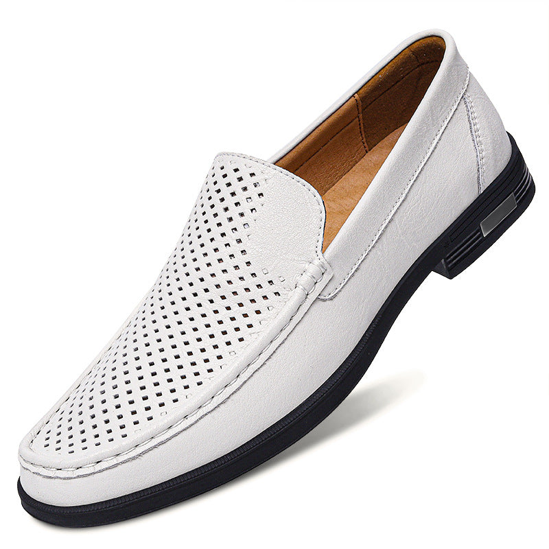 Men’s Leather Slip-On Loafers with Perforated Upper