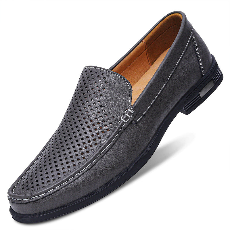 Men’s Leather Slip-On Loafers with Perforated Upper