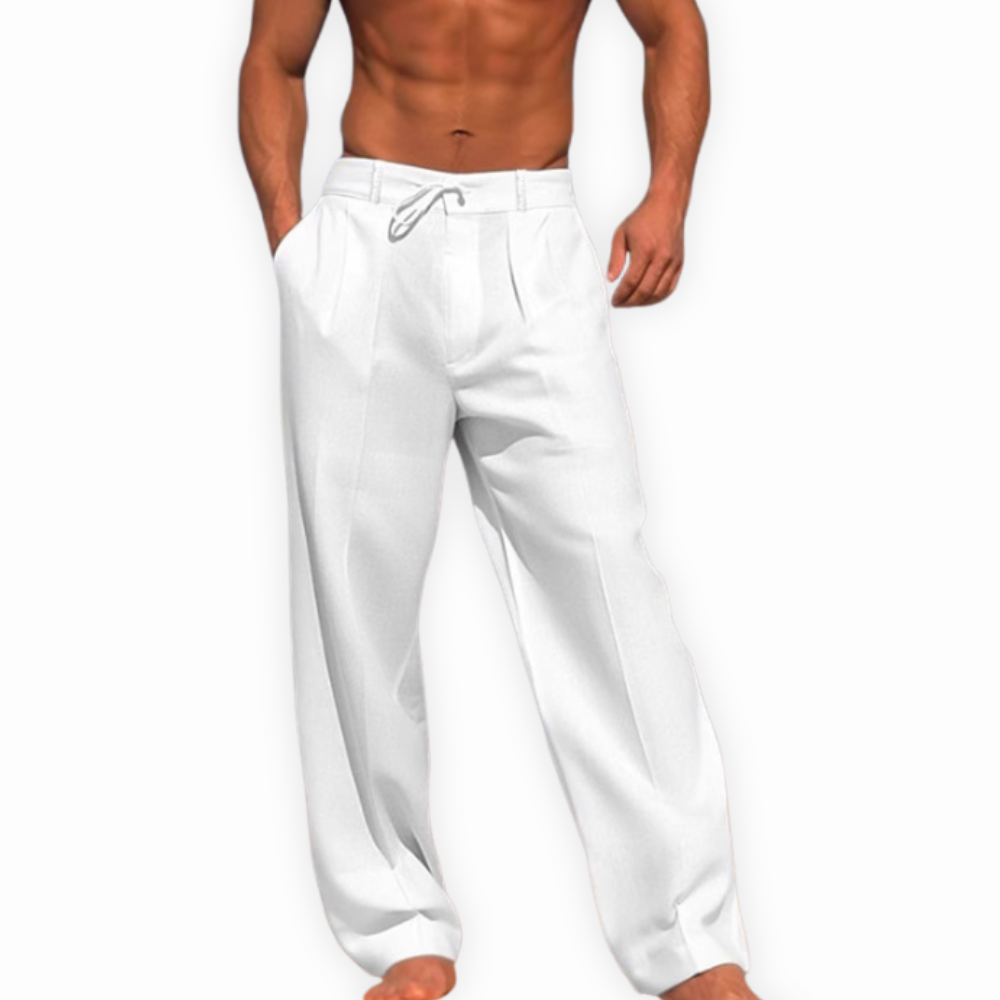 Men’s Linen Relaxed Fit Trousers with Pleated Front