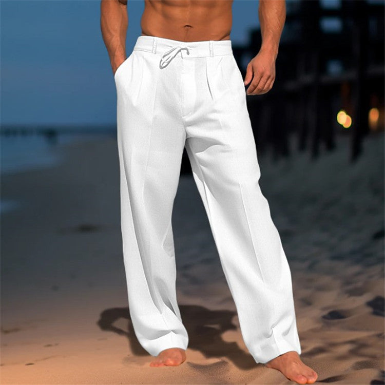Men’s Linen Relaxed Fit Trousers with Pleated Front