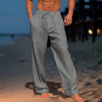 Men’s Linen Relaxed Fit Trousers with Pleated Front