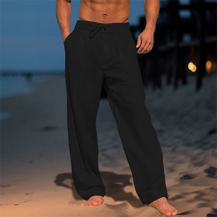 Men’s Linen Relaxed Fit Trousers with Pleated Front