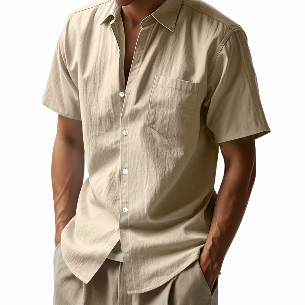 Men’s Linen Short Sleeve Button-Up Shirt