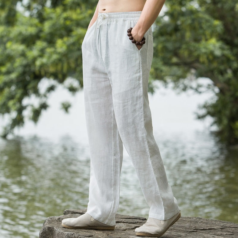 Men’s Linen Trousers with Drawstring Waist and Pockets