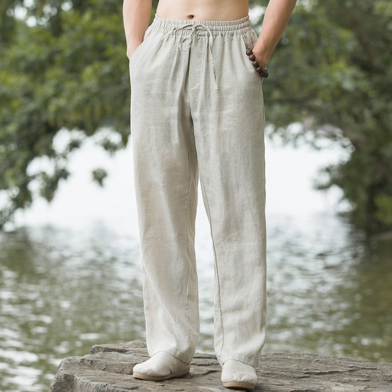 Men’s Linen Trousers with Drawstring Waist and Pockets