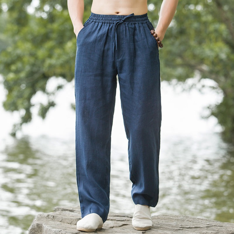 Men’s Linen Trousers with Drawstring Waist and Pockets