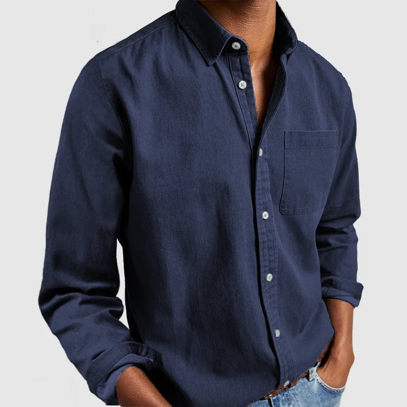 Men’s Long Sleeve Button-Up Shirt with Chest Pocket