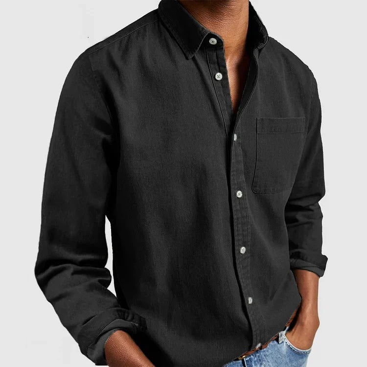 Men’s Long Sleeve Button-Up Shirt with Chest Pocket