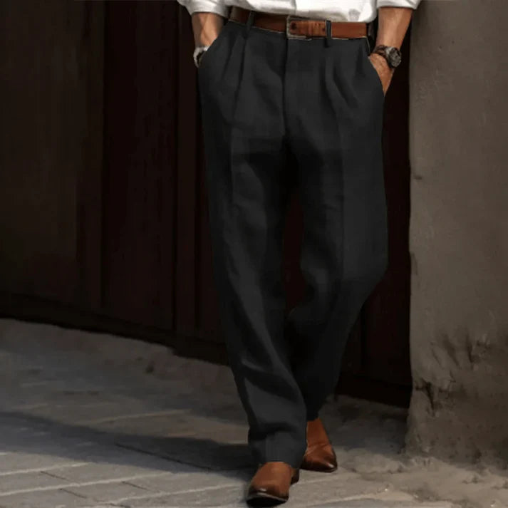 Men’s Relaxed Fit Dress Trousers with Pleated Front