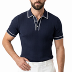 Men’s Ribbed Knit Polo Shirt with Contrast Trim