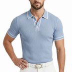 Men’s Ribbed Knit Polo Shirt with Contrast Trim