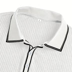 Men’s Ribbed Knit Polo Shirt with Contrast Trim