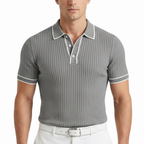Men’s Ribbed Knit Polo Shirt with Contrast Trim