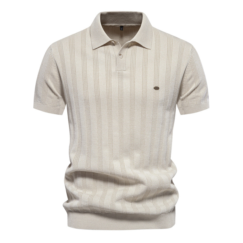 Men’s Short Sleeve Polo Shirt with Vertical Knit Texture