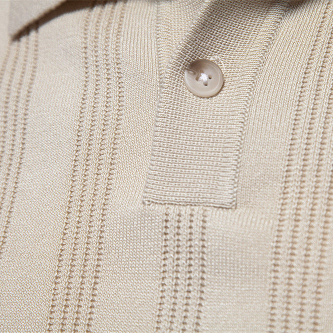 Men’s Short Sleeve Polo Shirt with Vertical Knit Texture