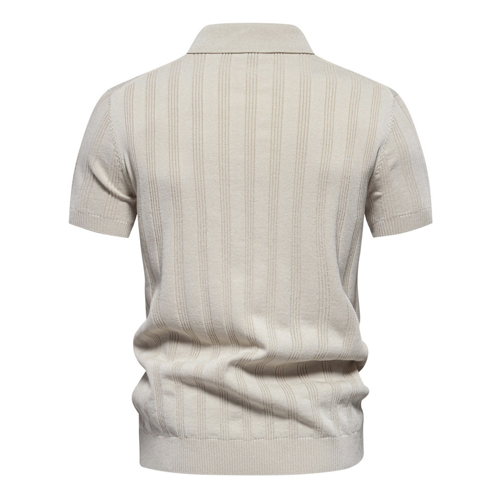 Men’s Short Sleeve Polo Shirt with Vertical Knit Texture