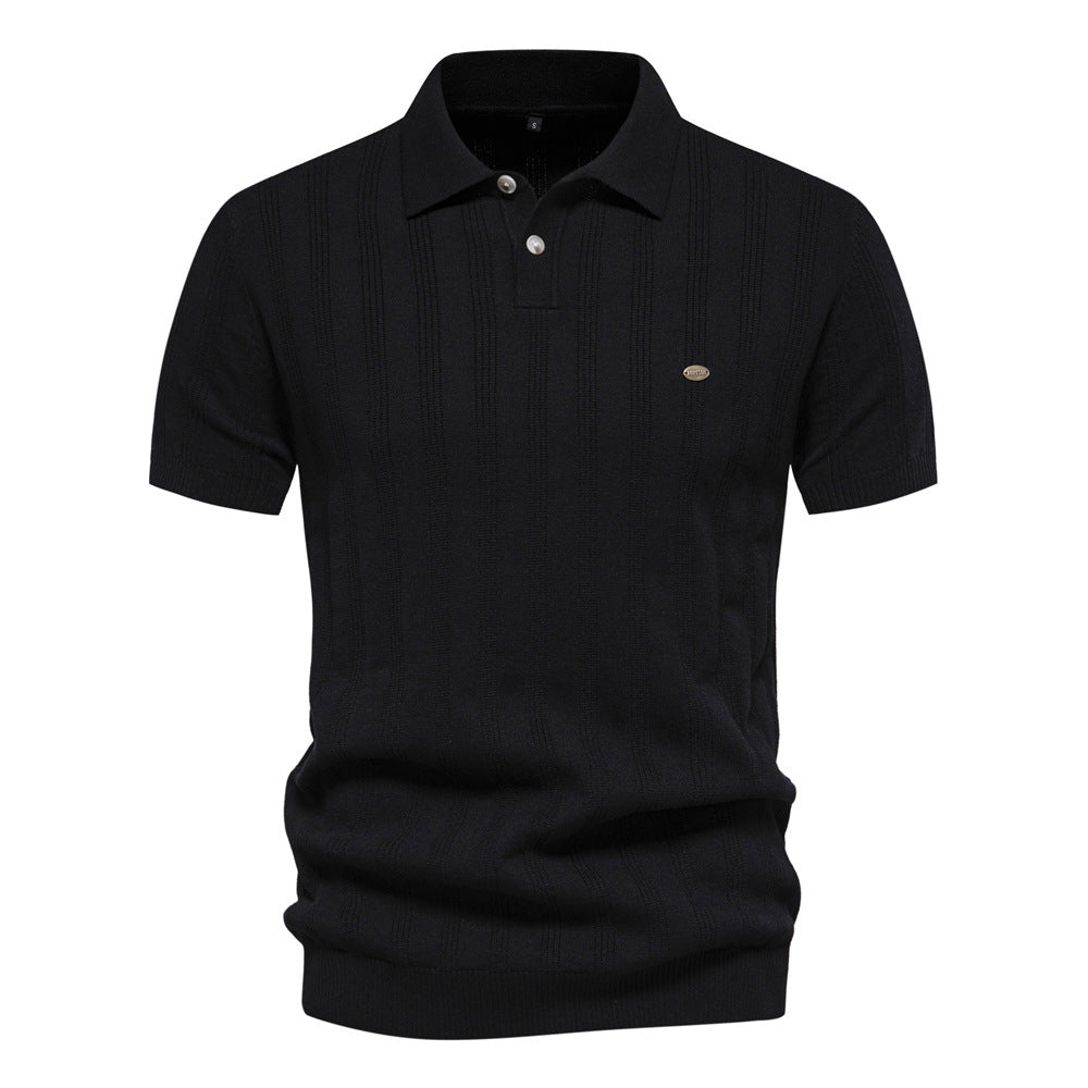 Men’s Short Sleeve Polo Shirt with Vertical Knit Texture