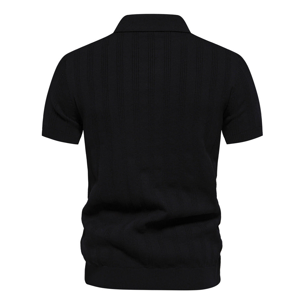 Men’s Short Sleeve Polo Shirt with Vertical Knit Texture