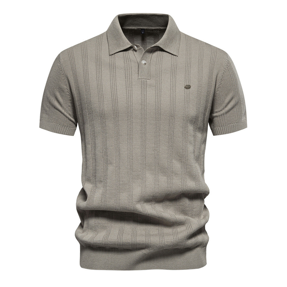 Men’s Short Sleeve Polo Shirt with Vertical Knit Texture