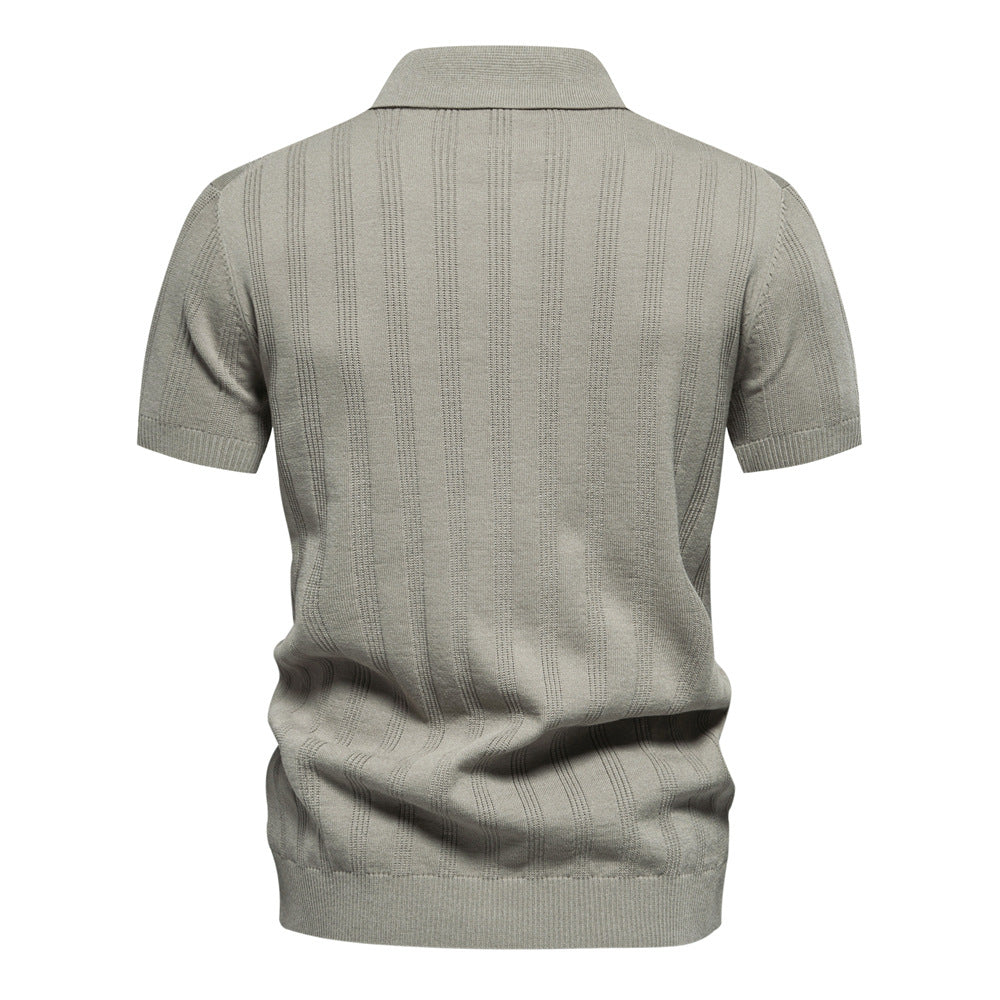 Men’s Short Sleeve Polo Shirt with Vertical Knit Texture
