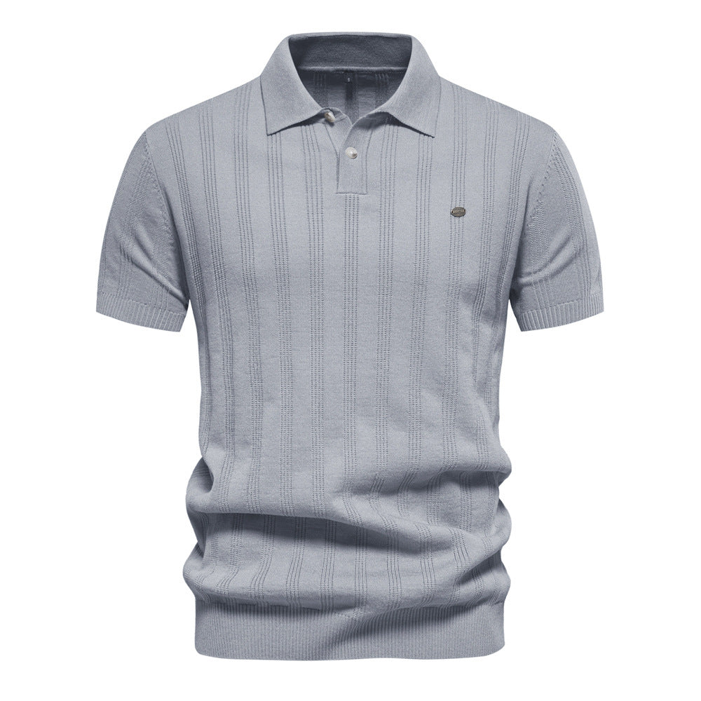 Men’s Short Sleeve Polo Shirt with Vertical Knit Texture