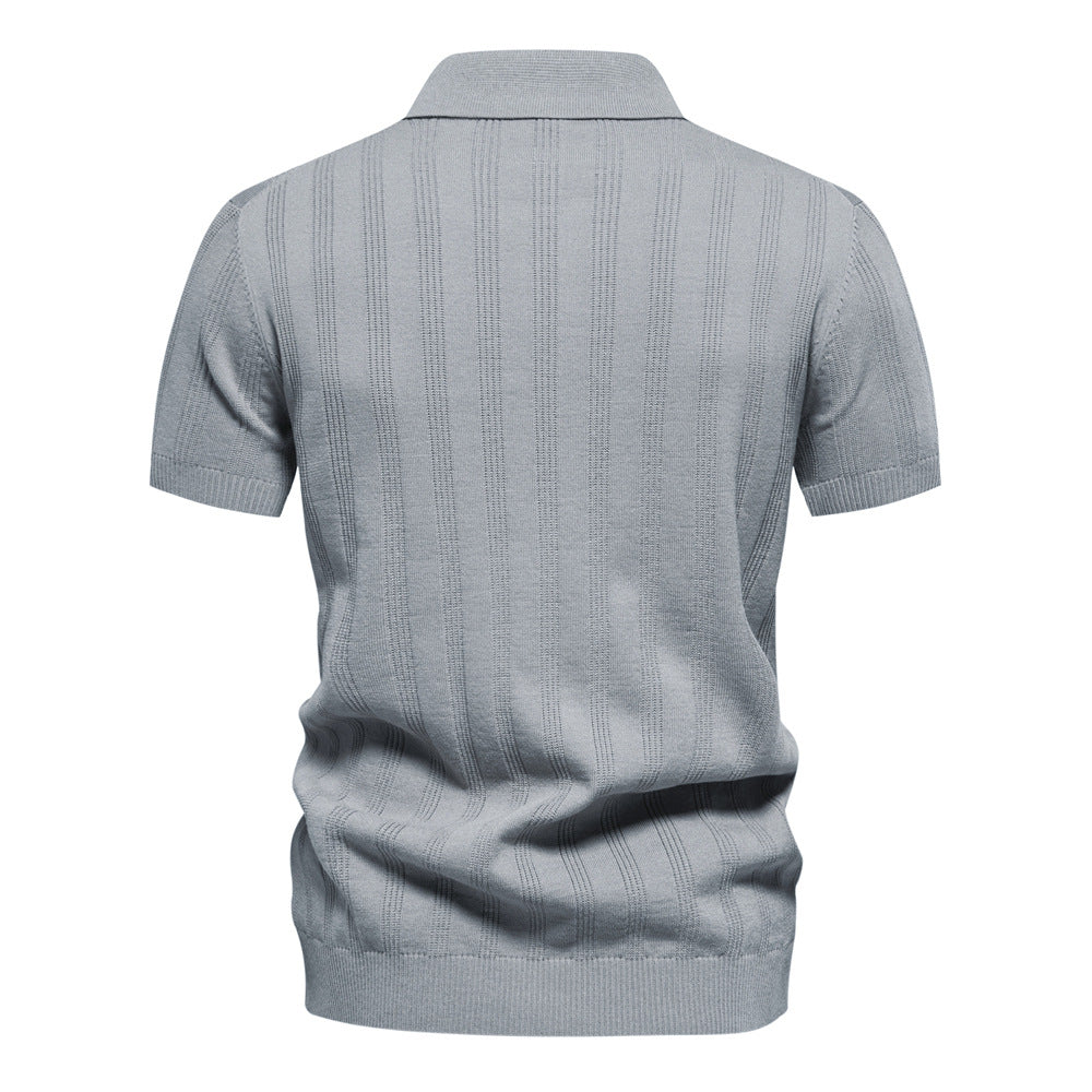 Men’s Short Sleeve Polo Shirt with Vertical Knit Texture