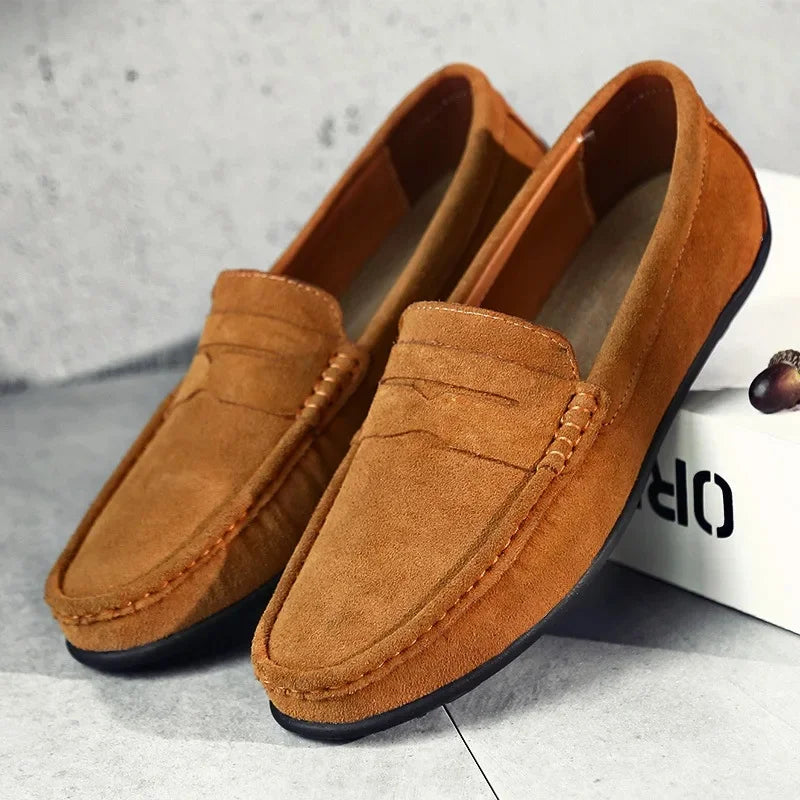Men’s Suede Penny Loafers Slip-On Flat Shoes