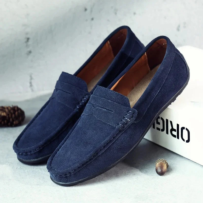 Men’s Suede Penny Loafers Slip-On Flat Shoes