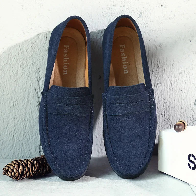 Men’s Suede Penny Loafers Slip-On Flat Shoes