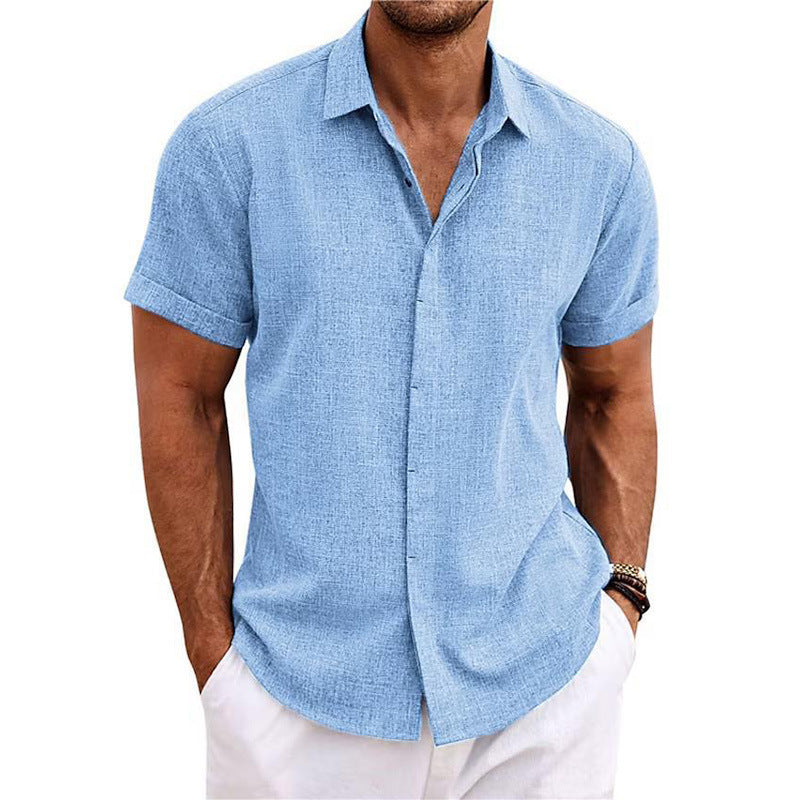 Men’s Summer Short Sleeve Button-Up Shirt with Collar