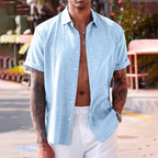 Men’s Summer Short Sleeve Button-Up Shirt with Collar