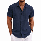 Men’s Summer Short Sleeve Button-Up Shirt with Collar