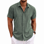 Men’s Summer Short Sleeve Button-Up Shirt with Collar