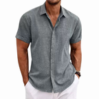 Men’s Summer Short Sleeve Button-Up Shirt with Collar