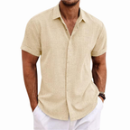 Men’s Summer Short Sleeve Button-Up Shirt with Collar