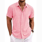 Men’s Summer Short Sleeve Button-Up Shirt with Collar