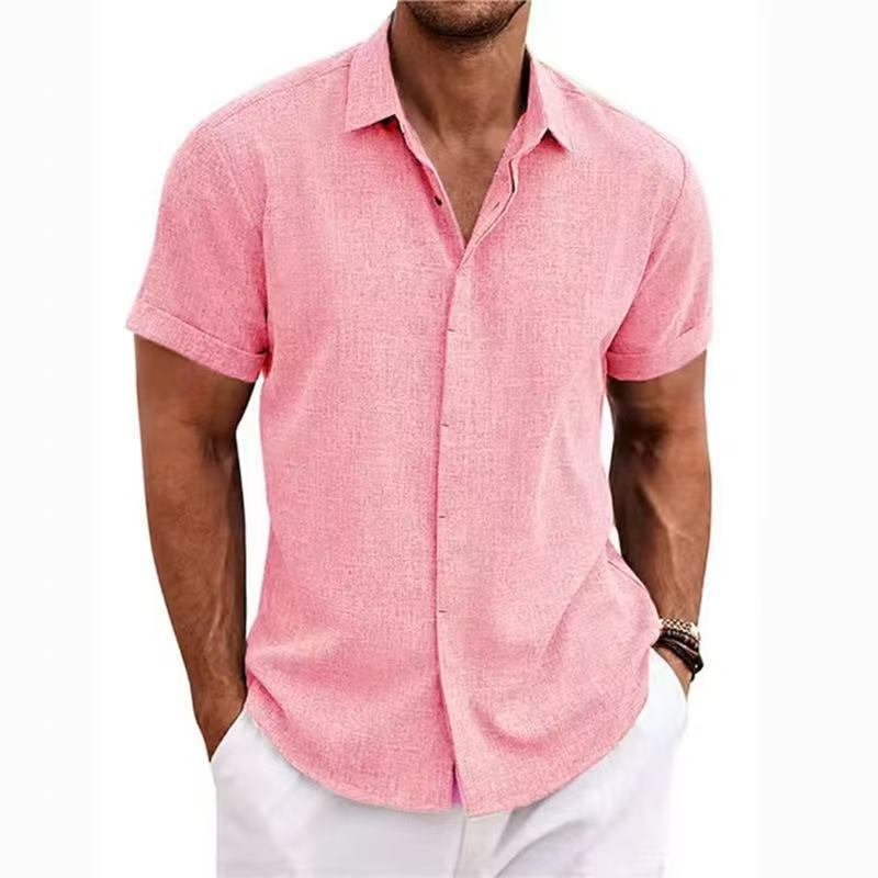 Men’s Summer Short Sleeve Button-Up Shirt with Collar
