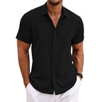 Men’s Summer Short Sleeve Button-Up Shirt with Collar