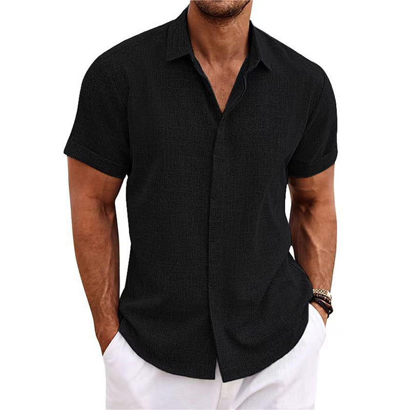 Men’s Summer Short Sleeve Button-Up Shirt with Collar