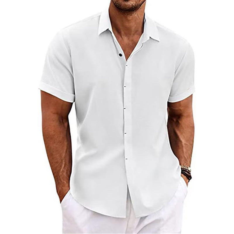 Men’s Summer Short Sleeve Button-Up Shirt with Collar