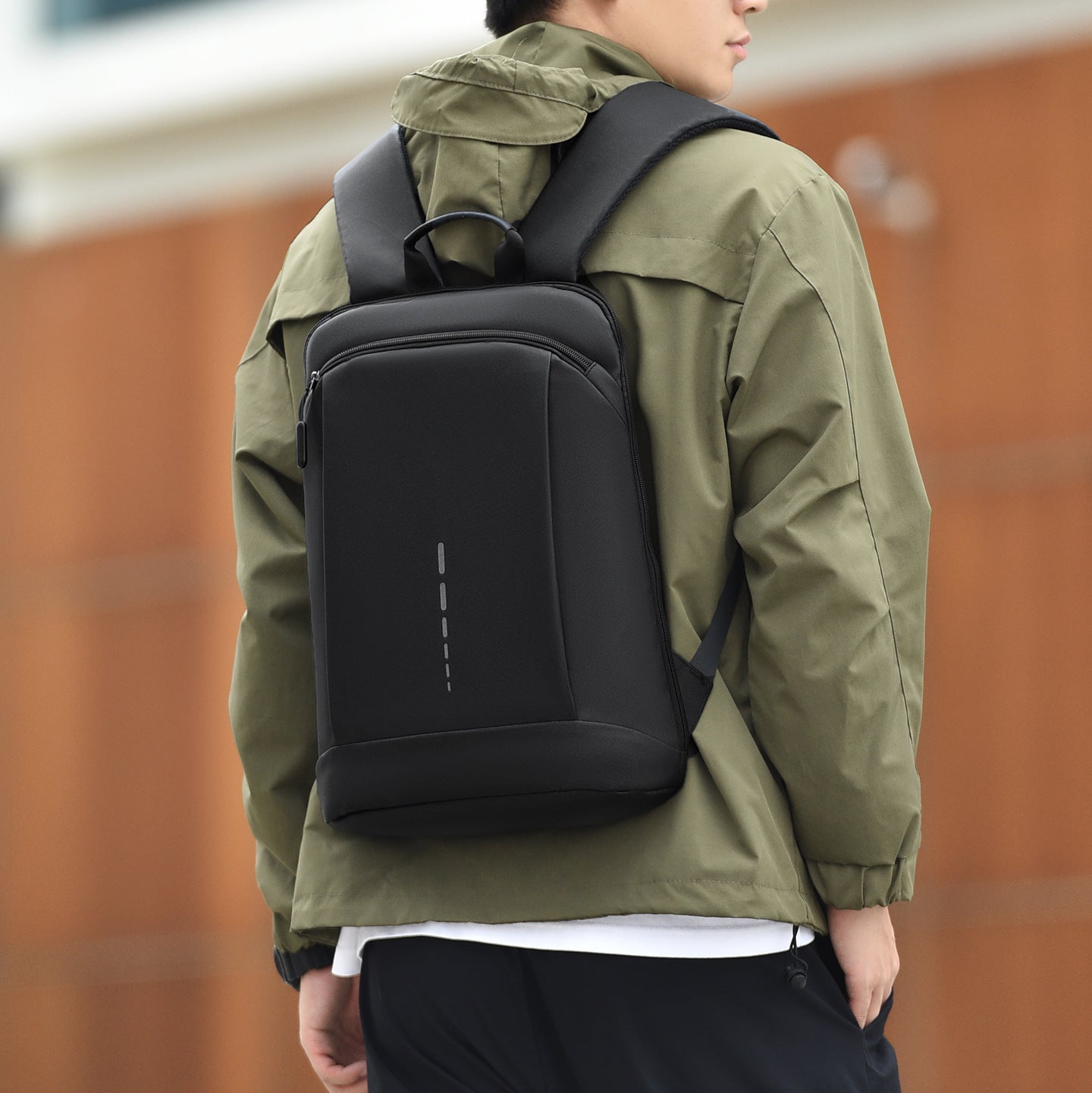 Men’s Waterproof Slim Laptop Backpack with Front Zip Pocket