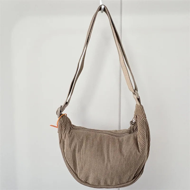 Unisex Corduroy Crossbody Travel Bag with Adjustable Strap