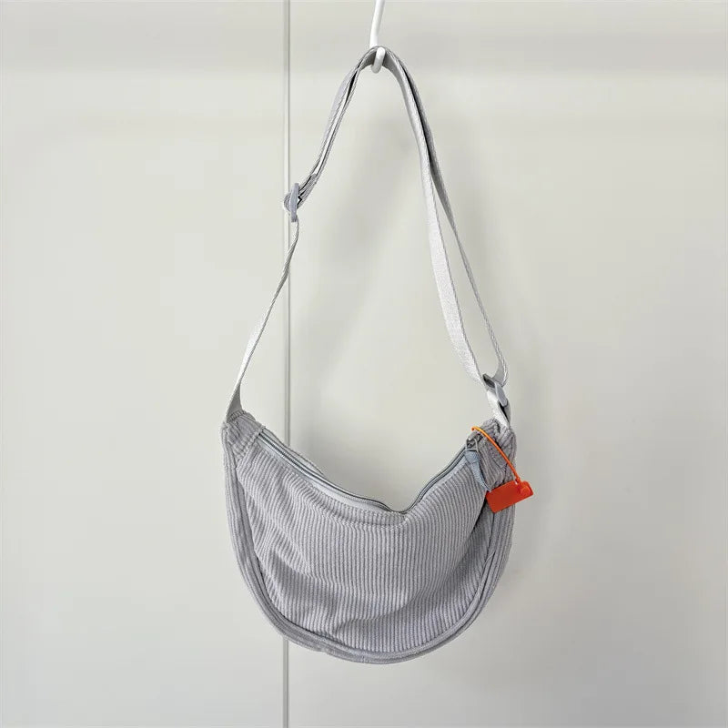 Unisex Corduroy Crossbody Travel Bag with Adjustable Strap