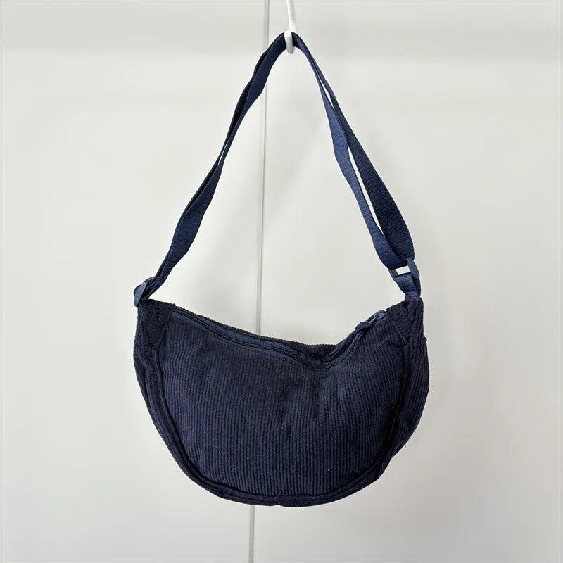 Unisex Corduroy Crossbody Travel Bag with Adjustable Strap
