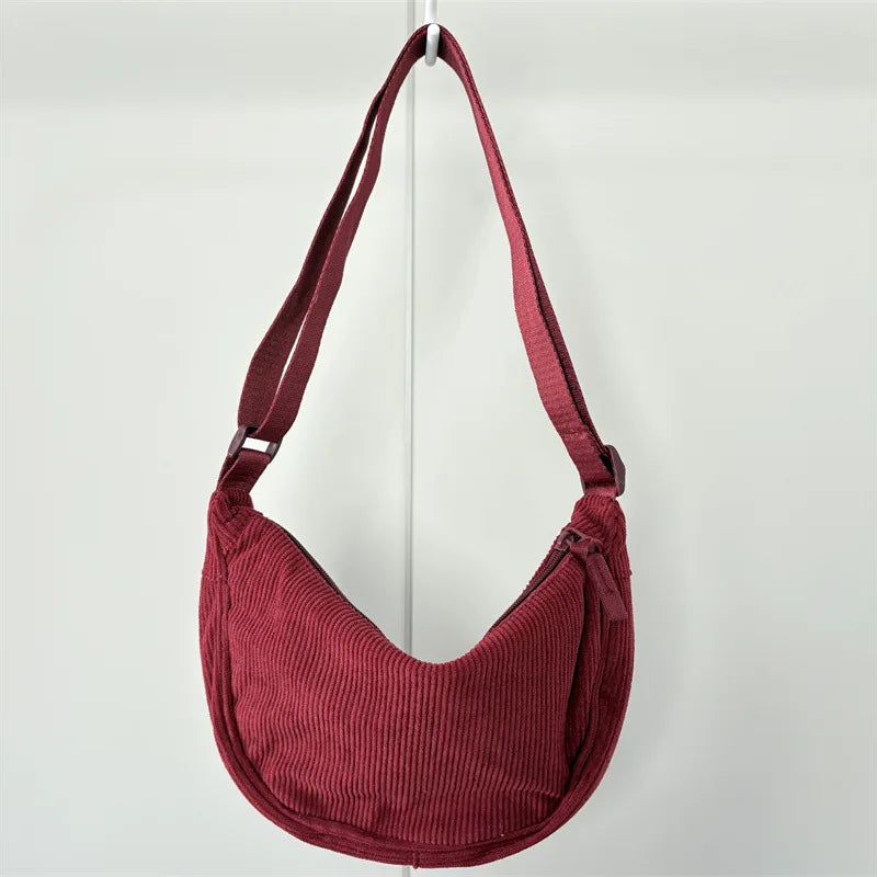 Unisex Corduroy Crossbody Travel Bag with Adjustable Strap