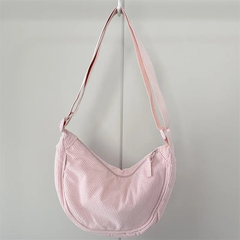 Unisex Corduroy Crossbody Travel Bag with Adjustable Strap