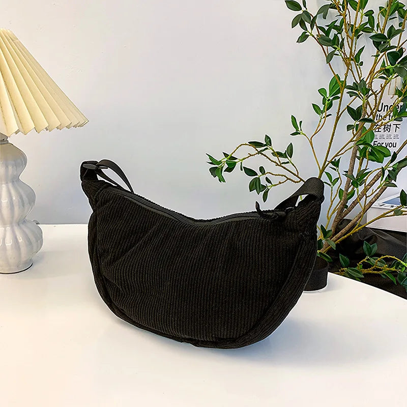 Unisex Corduroy Crossbody Travel Bag with Adjustable Strap