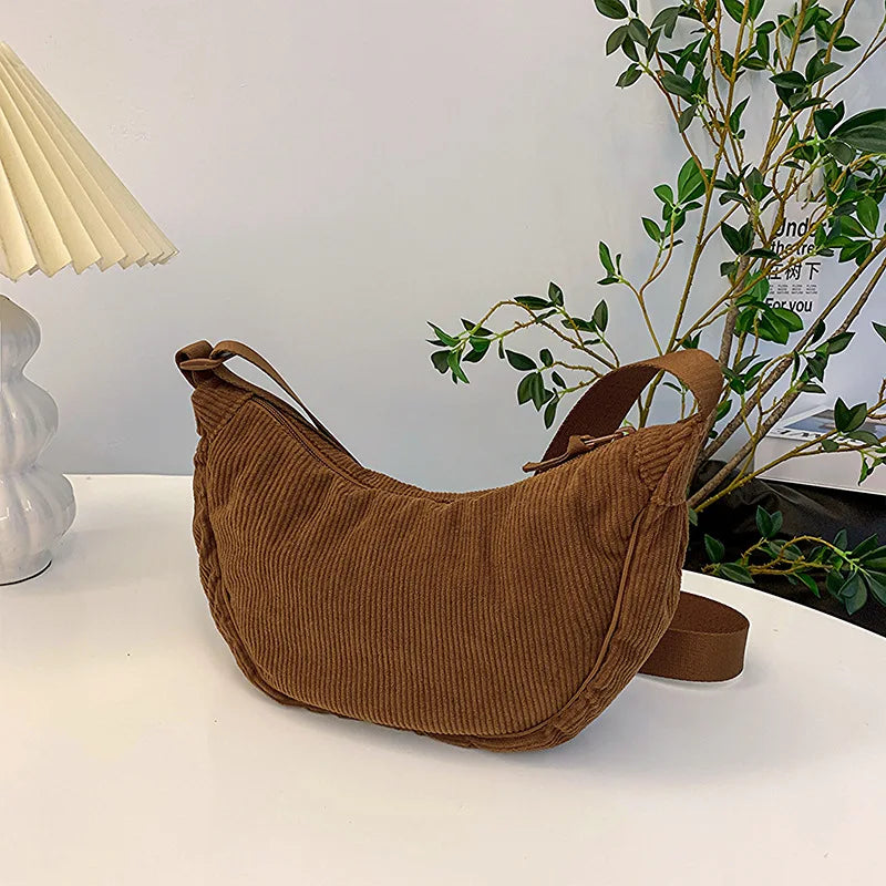 Unisex Corduroy Crossbody Travel Bag with Adjustable Strap