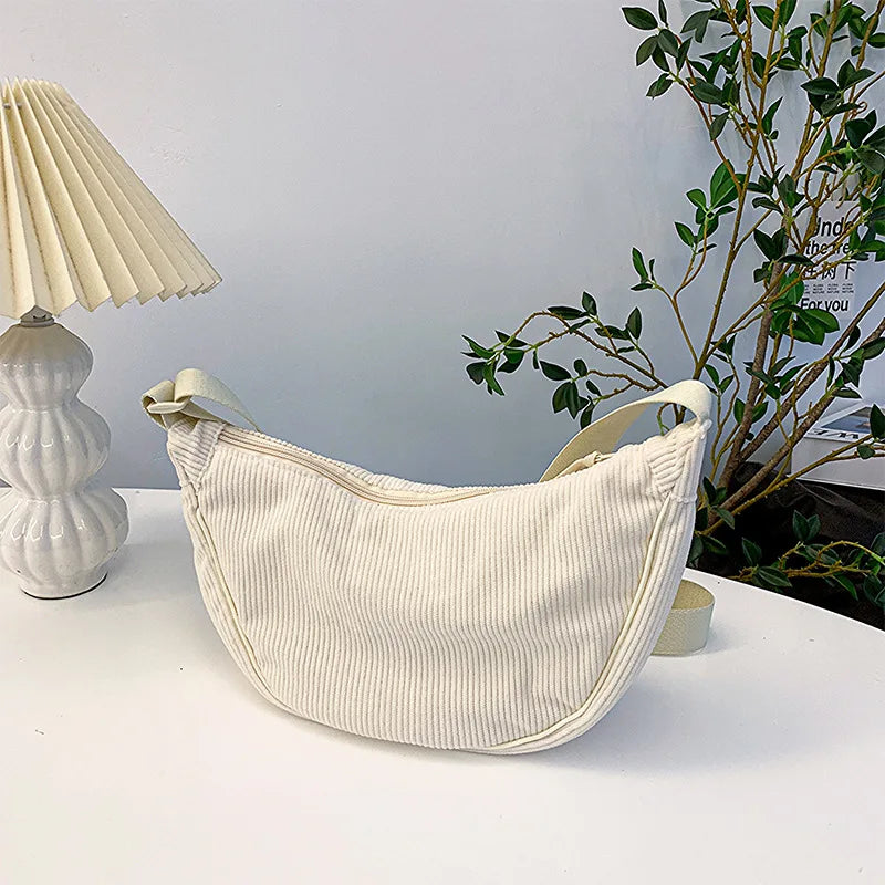 Unisex Corduroy Crossbody Travel Bag with Adjustable Strap