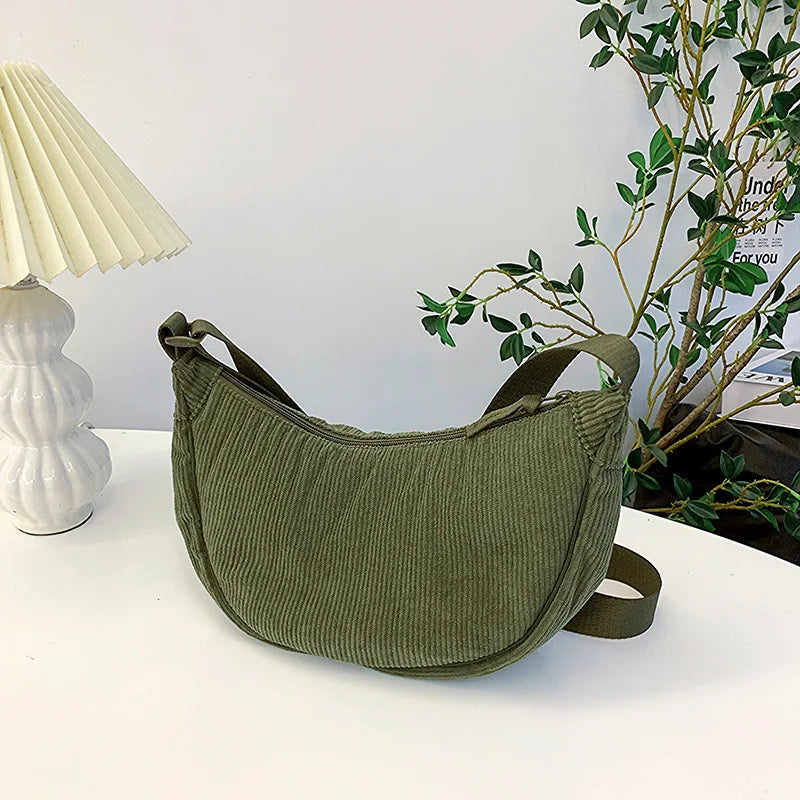 Unisex Corduroy Crossbody Travel Bag with Adjustable Strap